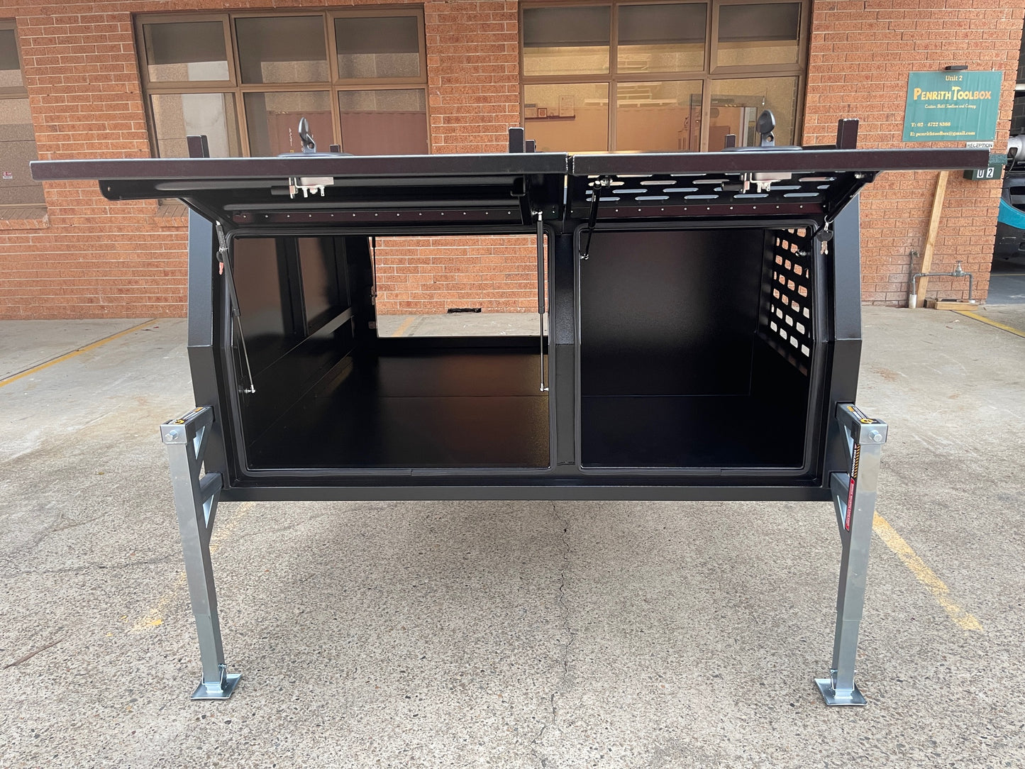 Black 1800mm Canopy with 1/4 Dog Cage - 3 Doors - Jack off with Legs - 2.5mm Marine Grade Flat Alloy